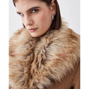 FLEURETTE SOFT WOOL WRAP REAL FUR COLLAR LORO PIANA ITALY MADE CAMEL COAT SIZE 8